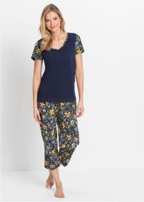 Pyjama corsaire à manches courtes 100% coton - bleu - taille 38/40 (S) - 100% coton - bonprix