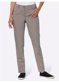 COSMA Dames Broek met versierde ceintuurlussen in taupe ,maat 38, Witt, 98% Katoen, 2% Elastan