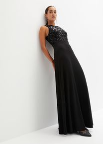 Abito lungo con ricamo e paillettes, Nero, Taglia 50/52 (L), bonprix
