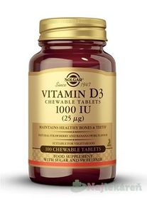 Solgar Vitamín D3 1000 IU žuvacie tablety s príchuťou jahody a banánu 100tbl