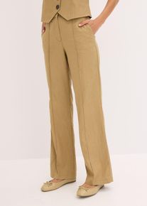 Highwaist-Bundfaltenhose mit Leinen, braun, Größe 38, bonprix