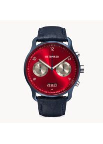 deTomaso Men's Watch - Dark Blue Red - Chronograph, case made of surgical steel, sapphire-hardened mineral glass, Leather Strap, 42mm diameter, Japanese quartz