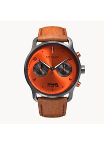 deTomaso Men's Watch - Silver Orange - Chronograph, case made of surgical steel, sapphire-hardened mineral glass, Leather Strap, 42mm diameter, Japanese quartz