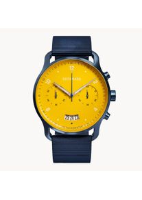 deTomaso Men's Watch - Dark Blue Yellow - Chronograph, case made of surgical steel, sapphire-hardened mineral glass, Ocean Plastic strap, 42mm diameter,