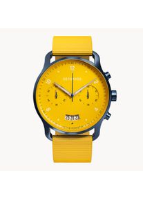 deTomaso Men's Watch - Dark Blue Yellow - Chronograph, case made of surgical steel, sapphire-hardened mineral glass, Ocean Plastic strap, 42mm diameter,