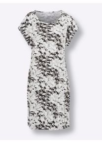 Dames Zomerjurk met zijsplit in wit/zwart geprint ,maat 36/38, WITT, 100% Katoen
