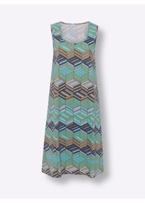 Dames Zomerjurk met ronde hals in blauwgroen bedrukt ,maat 44/46, WITT, 100% Katoen