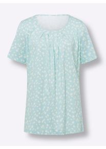 Dames Lang shirt met bloemenprint in mint/wit bedrukt ,maat 38, WITT, 100% Katoen