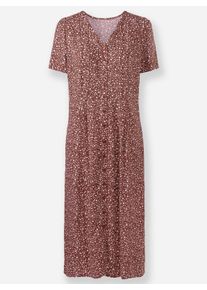 Damen Sommerkleid an den Schultern gerafft in rotbraun-wei&szlig;-bedruckt ,Gr&ouml;&szlig;e 36, WITT, 100% Viskose