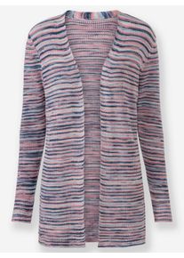 Dames Lang vest in open model in mauve/lichtblauw gedessineerd ,maat 36, WITT, 60% Katoen, 40% Polyacryl