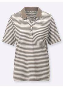 Dames Poloshirt met polokraag in taupe/wit gestreept ,maat 36, WITT, 100% Katoen