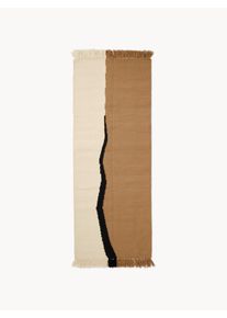 ferm LIVING Ręcznie tkany chodnik z wełny z frędzlami Kelim Brązowy Wełna S 70 x D 180 cm