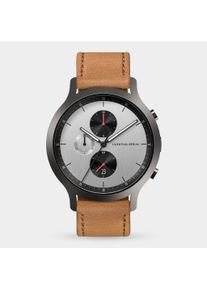 Orologio Cronografo da Uomo - Grigio - Cassa in Acciaio Chirurgico, Vetro Zaffiro, Cinturino in Pelle - Display della Data - 42mm , Movimento al