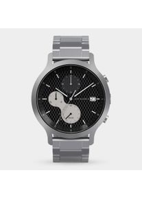 Orologio Cronografo da Uomo - Argento Nero - Cassa in Acciaio Chirurgico Spazzolato, Vetro Zaffiro, Cinturino in Metallo - Display della Data - 42mm ,