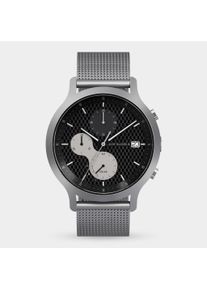 Orologio Cronografo da Uomo - Argento Nero - Cassa in Acciaio Chirurgico Spazzolato, Vetro Zaffiro, Cinturino in Maglia - Display della Data - 42mm ,
