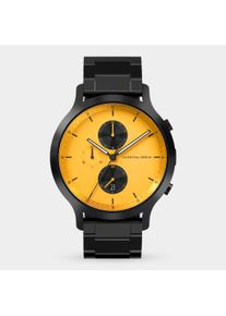 Orologio Cronografo da Uomo - Nero Giallo - Cassa in Acciaio Chirurgico, Vetro Zaffiro, Cinturino in Metallo - Display della Data - 42mm , Movimento