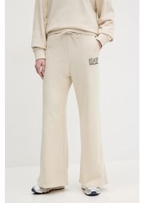 EA7 Emporio Armani pantaloni de trening femei, culoarea bej, cu imprimeu, AF12473.7W000106