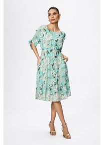 Rochie casual cu imprimeu si elastic in talie Cianna Bleu