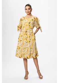 Rochie casual cu imprimeu si elastic in talie Cianna Galbena