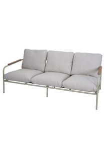Aluminium-Gartenbank HWC-O11, Outdoor 3-Sitzer Sitzbank Sofa, Olefin Stoff (205 g/m²) 184cm ~ hellgrün Polster beige
