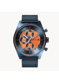 deTomaso Men's Watch - Dark Blue Orange - Chronograph, Case made of surgical steel, Sapphire-hardened mineral glass, Mesh strap, 43mm diameter, Japanese quartz