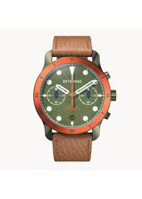 deTomaso Men's Watch - Orange Dark Green - Chronograph, case made of surgical steel, sapphire-hardened mineral glass, leather strap, 42mm diameter, Japanese
