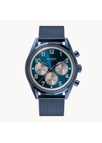 deTomaso Zegarek Damski - Niebieski - Chronograf, Stal Chirurgiczna, Szkło Mineralne, Pasek Mesh, Wyświetlacz 24-godzinny, Średnica 39 mm, Japoński Mechanizm