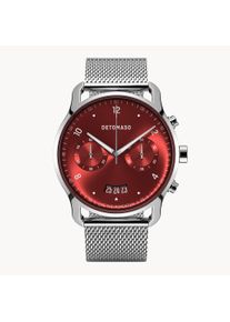 deTomaso Men's Watch - Silver Red - Chronograph, case made of surgical steel, sapphire-hardened mineral glass, Mesh Strap, 42mm diameter, Japanese quartz