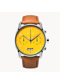 deTomaso Men's Watch - Yellow - Chronograph, case made of surgical steel, sapphire-hardened mineral glass, leather strap, 42mm diameter, Japanese quartz