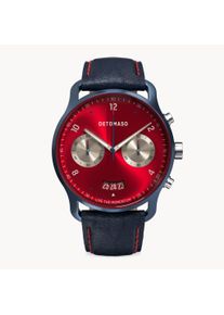 deTomaso Men's Watch - Dark Blue Red - Chronograph, case made of surgical steel, sapphire-hardened mineral glass, Leather Strap, 42mm diameter, Japanese quartz