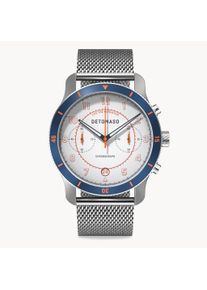 deTomaso Men's Watch - Blue White - Chronograph, case made of surgical steel, sapphire-hardened mineral glass, mesh strap, 42mm diameter, Japanese quartz