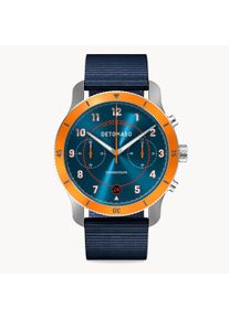 deTomaso Men's Watch - Orange Blue - Chronograph, case made of surgical steel, sapphire-hardened mineral glass, Ocean Plastic strap, 42mm diameter, Japanese
