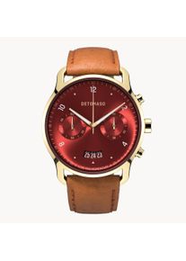 deTomaso Men's Watch - Gold Red - Chronograph, case made of surgical steel, sapphire-hardened mineral glass, Leather Strap, 42mm diameter, Japanese quartz