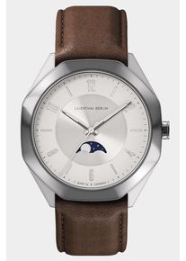 Men's Moonphase Watch - Silver White - Brushed Stainless Steel Case, Sapphire Glass, Leather Strap - 39mm Case - Quartz Movement - Lilienthal Berlin