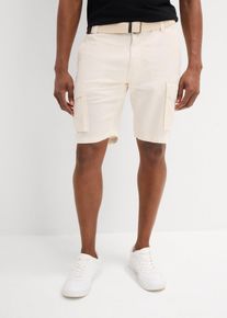 Cargobermudas med linneandel och sk&auml;rp Regular Fit - beige - storlek 50 - bonprix