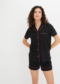 Pyjamas med knappslå och shorts - svart - storlek 52/54 (XXL) - bonprix