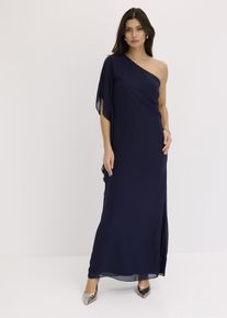 One shoulder-klänning i fin chiffong - blå - storlek 44 - bonprix