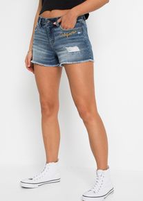 Jeansshorts med broderi - bl&aring; - storlek 36 - bonprix
