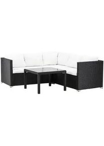 Gardenson Loungegarnitur , Schwarz, Weiß , Kunststoff, Glas , Füllung: Vlies , L-Form , 180x64x59 cm , Gartenmöbel, Loungemöbel, Loungegarnituren