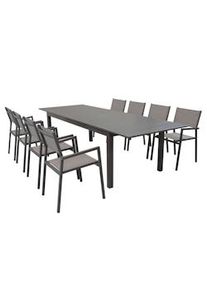 Bob Gardens SCOTTY - set tavolo da giardino allungabile 220/280x100 compreso di 8 poltrone in alluminio Taupe