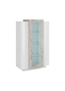 Dmora Vetrina Kevin, Credenza con tre ante, Mobile da soggiorno multiuso, 100% Made in Italy, cm 80x38h121, Bianco lucido e Cemento