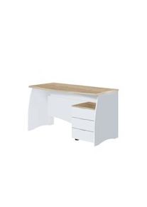 Dmora Scrivania Carrollton, Scrittoio da ufficio, Tavolo da studio porta PC con 3 cassetti, 136x67h74 cm, Bianco e Rovere