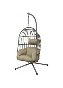KLULK Poltrona Sospesa Da Giardino Nida Struttura In Metallo + Cuscino Seduta Imbottito e Poggiatesta Portata 120kg (MARRONE)