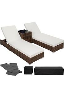 TecTake 2 lettini in alluminio e polyrattan + tavolo - marrone - 401499