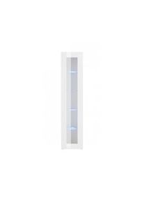Dmora Vetrina Enea, Credenza con ripiani in vetro, Mobile da soggiorno multiuso con luce LED, 100% Made in Italy, cm 40x30h180, Bianco lucido