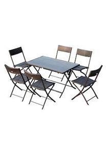 Giordanoshop Set Tavolo e 6 Sedie Pieghevoli da giardino in Acciaio e Legno Marrone