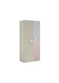 Dmora Guardaroba Manchester, Armadio per cameretta, Mobile a 3 ante e 3 ripiani con barra appendiabiti, 90x52h200 cm, Grigio e Rosa
