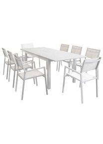 Bob Gardens SCOTTY - set tavolo da giardino allungabile 150/210x90 compreso di 8 poltrone in alluminio Tortora