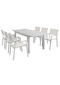 Bob Gardens SCOTTY - set tavolo da giardino allungabile 150/210x90 compreso di 6 poltrone in alluminio Tortora