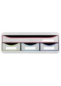 Exacompta Cassettiera Toolbox Mini 319913D, 4 cassetti, box PS monoblocco in orizzontale, (PxlxAlt) 27x35,5x13,5 cm, gamma Black Office, bianco/ass.